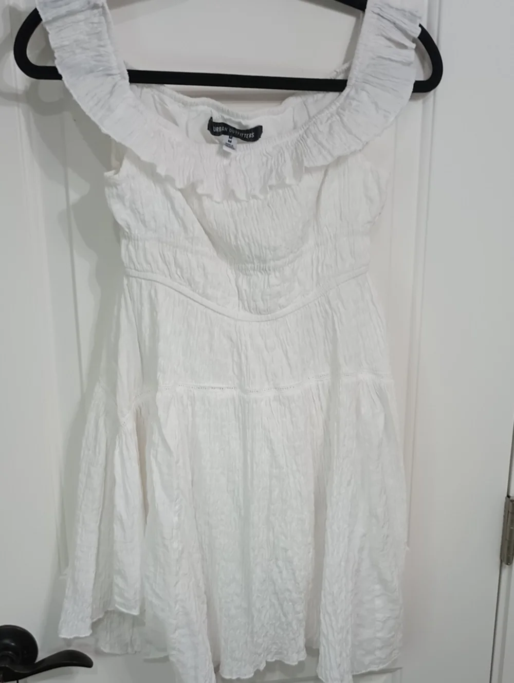 Urban Outfitters White Ruffle Neck Mini Dress